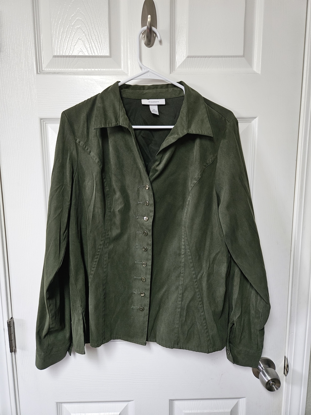 dressbarn Olive Green Button-Front Women's Shirt Jacket